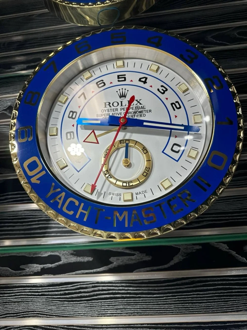YACHT-MASTER II Yellow Gold Wall Clock | Blue Bezel Insert | White Dial